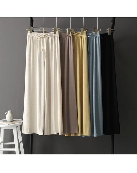 pure color ice silk pleated wide-leg pants women's clothing high waist drape 2021 early autumn thin casual #b1472 & capris, Black;white